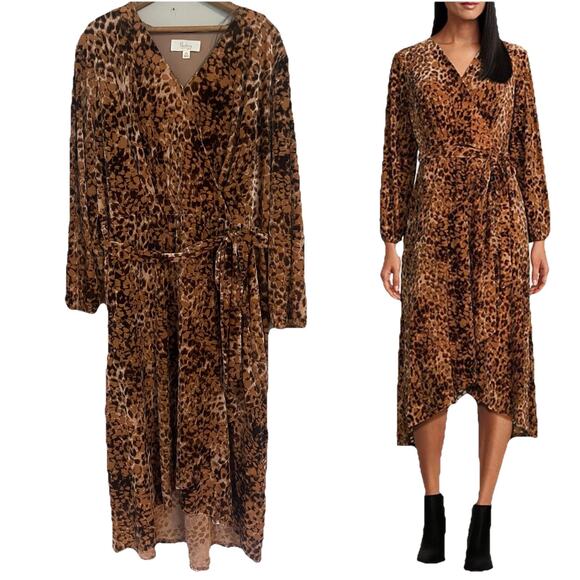 Nurture By Westbound Animal Print Hi Low Velvet Velour Faux Wrap Dress 2X NEW! - Picture 1 of 6